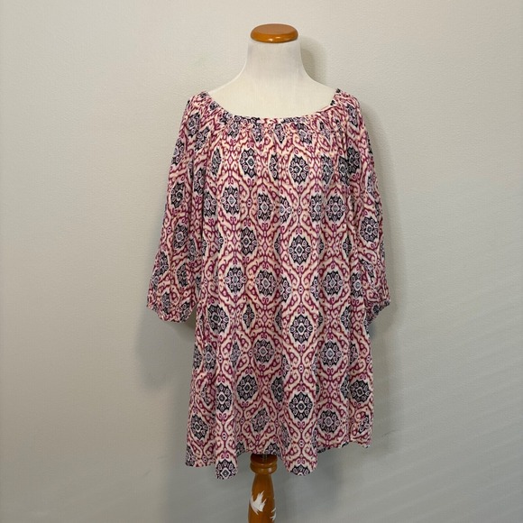Elan NWT IKAT‎ PRINT DRESS Lavender Off The Shoulder Bohemian Tunic Paisley XL - Picture 2 of 6